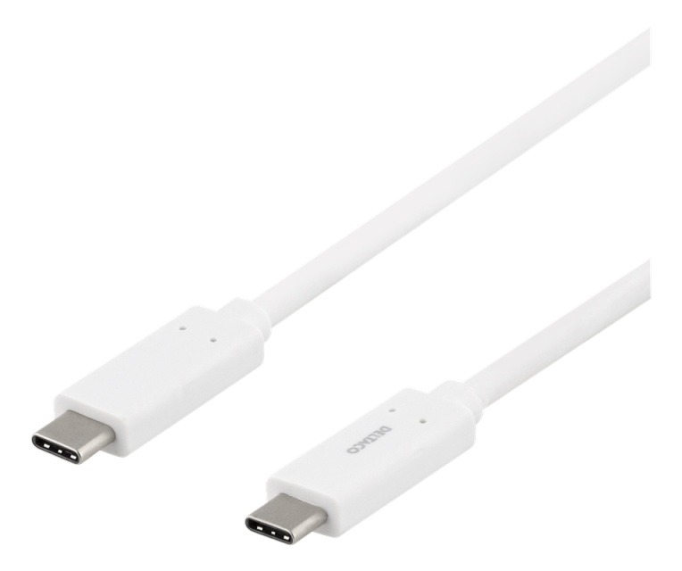 DELTACO USB-C till USB-C-kabel, 1m, 1,5A, USB 3.1 Gen, E-Marker, vit
