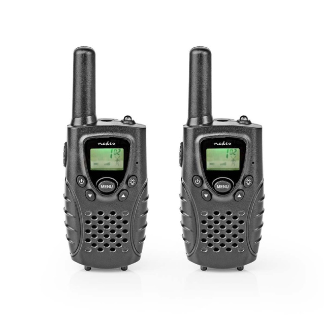 Nedis Walkie-talkie Set | 2 handenheter | 8000 m | Antal frekvenskanaler: 8 | PTT / VOX | 150 min | Hörlursuttag | Svart