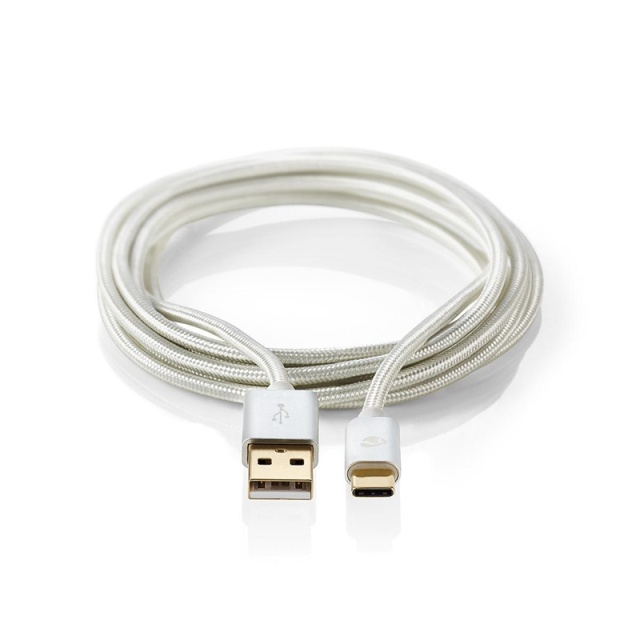 Nedis USB-kabel | USB 2.0 | USB-A Hane | USB-C™ Hane | 15 W | 480 Mbps | Guldplaterad | 2.00 m | Rund | Flätad / Nylon | Aluminium | Kartong med täckt fönster
