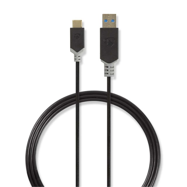 Nedis USB-kabel | USB 3.2 Gen 1 | USB-A Hane | USB-C™ Hane | 60 W | 5 Gbps | Guldplaterad | 1.00 m | Rund | PVC | Antracit | Kartong med fönster