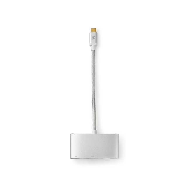 Nedis USB Multi-Port Adapter | 3-i-1 | USB 3.2 Gen 1 | USB-C™ Hane | USB-A Hona / USB-C™ Hona / VGA hona 15p | 5 Gbps | 0.20 m | Rund | Guldplaterad | Flätad / Nylon | Silver | Kartong med täckt fönster