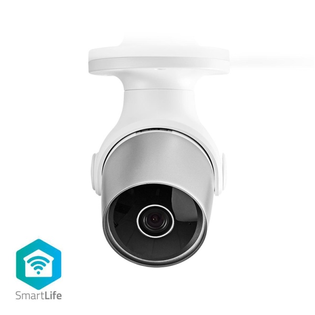 Nedis SmartLife Utomhus Kamera | Full HD 1080p | IP65 | microSD (ingår inte) / Molnlagring (tillval) | 12 V DC | Med rörelsesensor | Nattsikt | Silver / Vit
