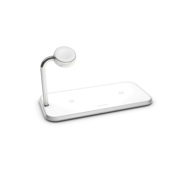 Zens Triple Alu. Laddare Qi Trådlös 220V-Sladd 2X10W Vit Med Apple Watch Laddare