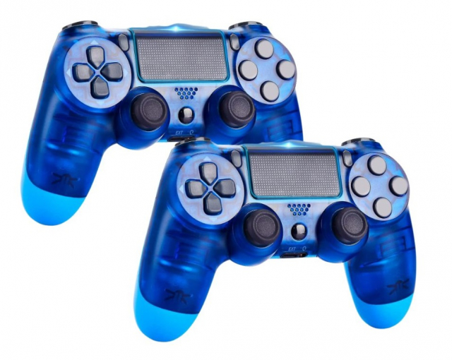 2-pack Trådlös handkontroll till PS4, Blå/Transparent