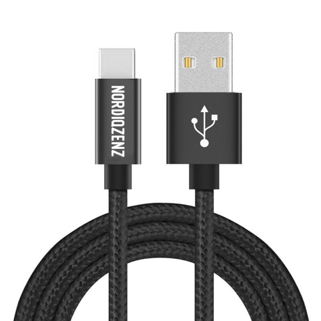 NORDIQZENZ USB-C Textilkabel, 3m, Svart