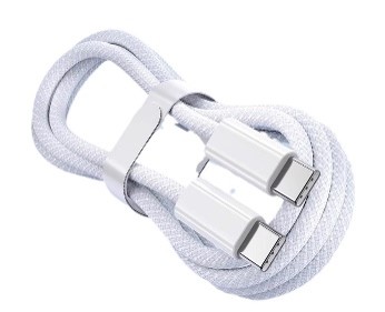 Flätad USB-C kabel - 1,5 m - Vit - iPhone 15 kompatibel - Nylon - PD60W
