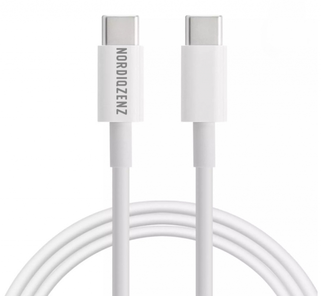 NORDIQZENZ 60W USB-kabel typ C till USB-C, 1 m, Vit