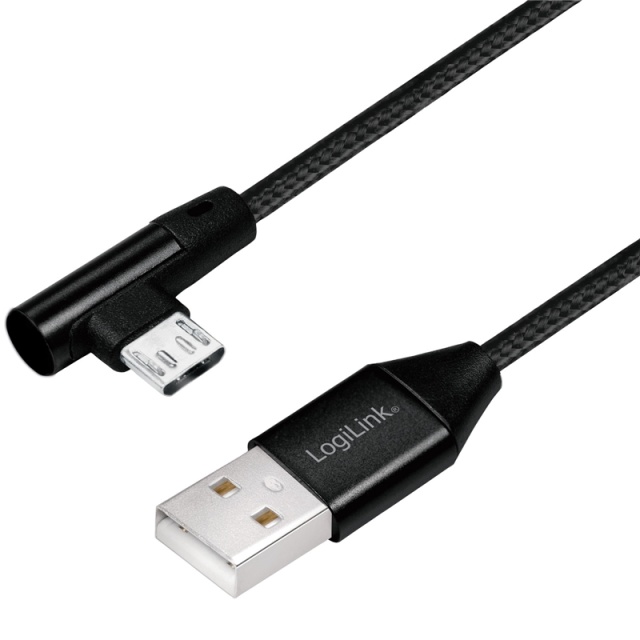 LogiLink USB-A till MicroUSB Kabel Vinklad Flätad 15W 1m Svart