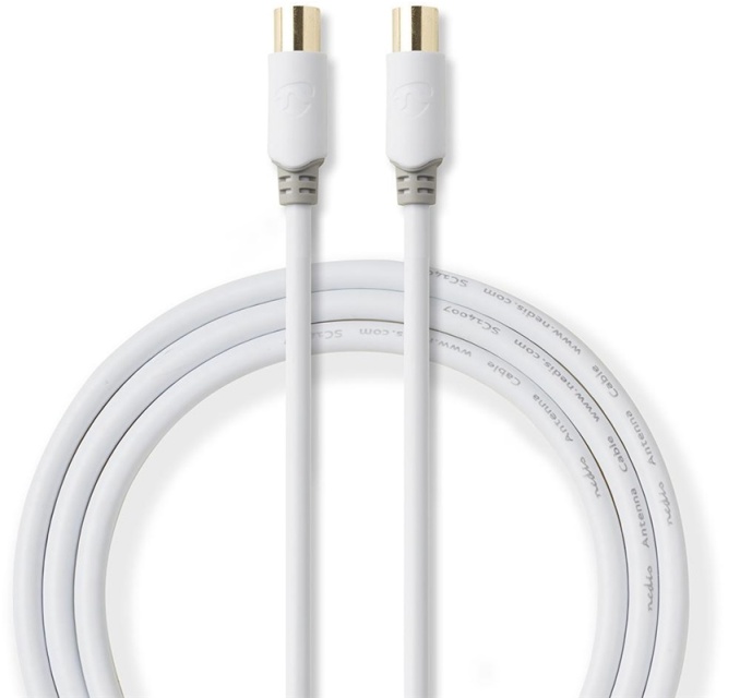 Nedis Koaxialkabel | IEC (Koax) Hane | IEC (Koax) Hona | Guldplaterad | 100 dB | 75 Ohm | Dubbelskärmad | 10.0 m | Rund | PVC | Vit | Låda