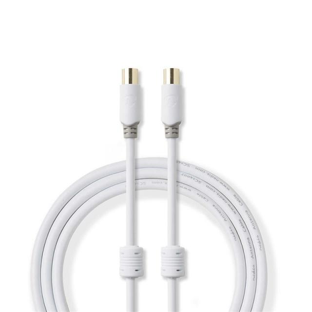 Nedis Koaxialkabel | IEC (Koax) Hane | IEC (Koax) Hona | Nickelplaterad | 90 dB | 75 Ohm | Dubbelskärmad | 10.0 m | Rund | PVC | Vit | Kuvert