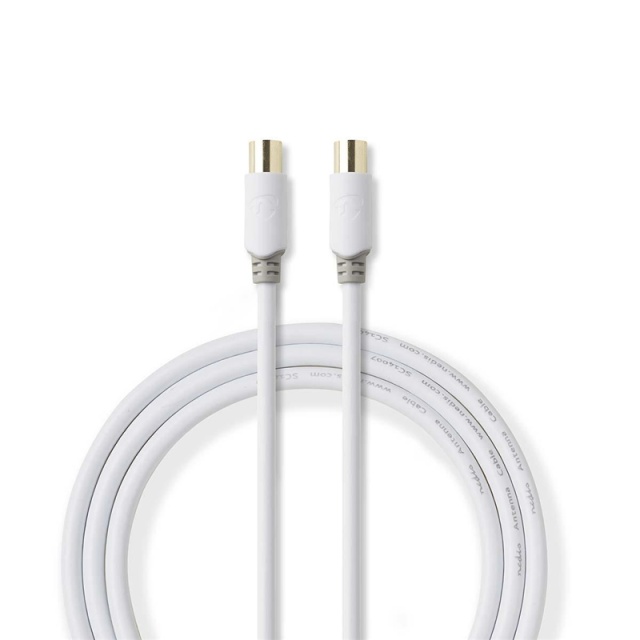 Nedis Koaxialkabel | IEC (Koax) Hane | IEC (Koax) Hona | Guldplaterad | 100 dB | 75 Ohm | Dubbelskärmad | 2.00 m | Rund | PVC | Vit | Låda
