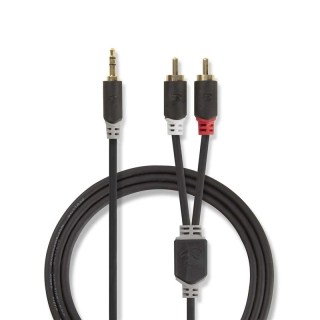 Nedis Stereoljudkabel | 3.5 mm Hane | 2x RCA Hane | Guldplaterad | 2.00 m | Rund | Antracit | Låda