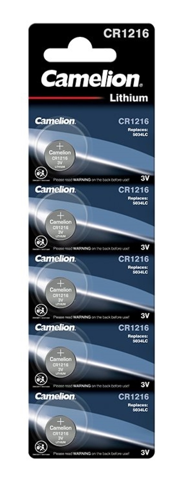 Camelion CR1216/3V, knappcellsbatteri, litium, 5-pack