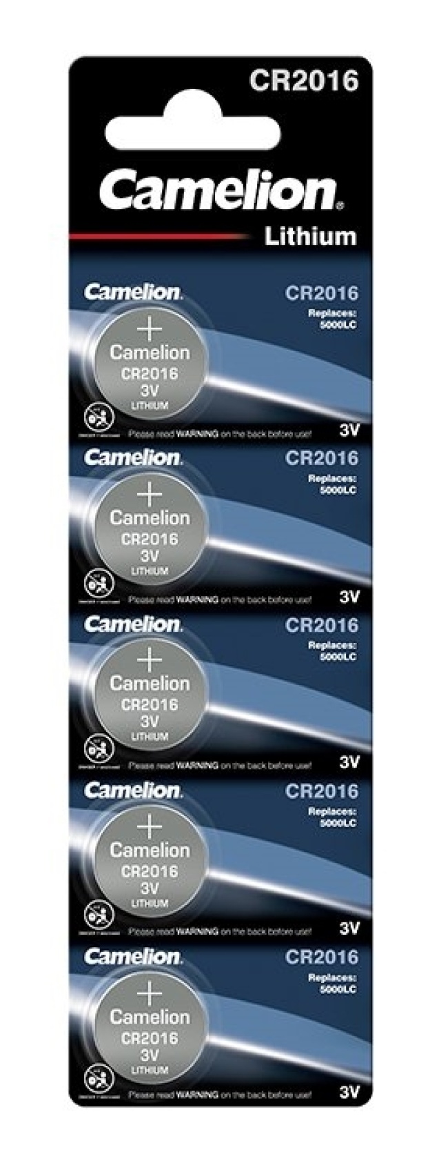 Camelion CR2016/3V, knappcellsbatteri, litium, 5-pack