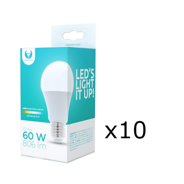 LED-Lampa E27, A60, 10W, 230V, 4500K 10-pack, Vit neutral