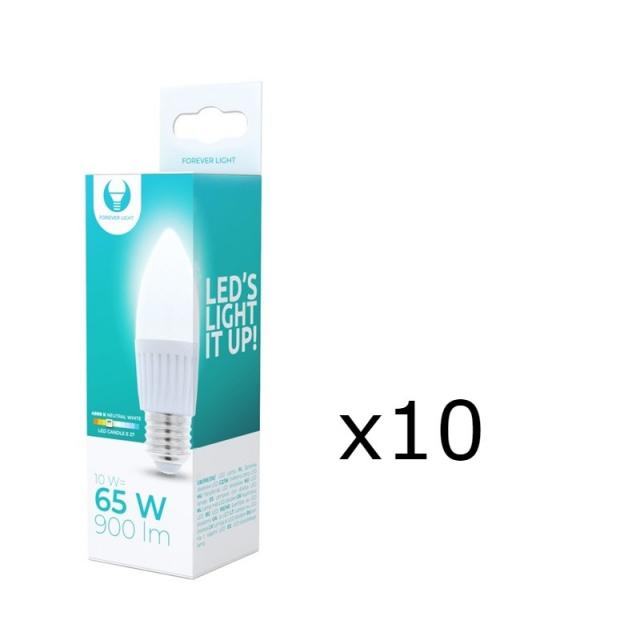LED-Lampa E27, C37, 10W, 230V, 4500K, Keramisk 10-pack, Vit neutral