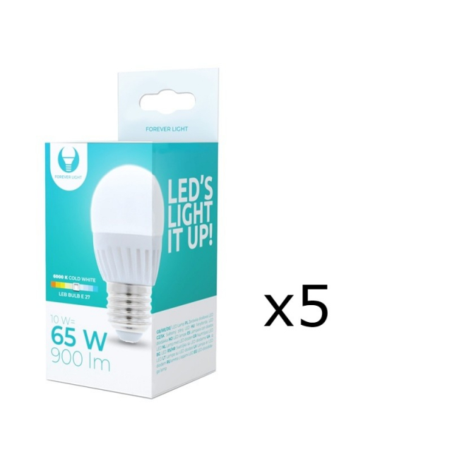 LED-Lampa E27, G45, 10W, 230V, 6000K, Keramisk 5-pack, Kallvit