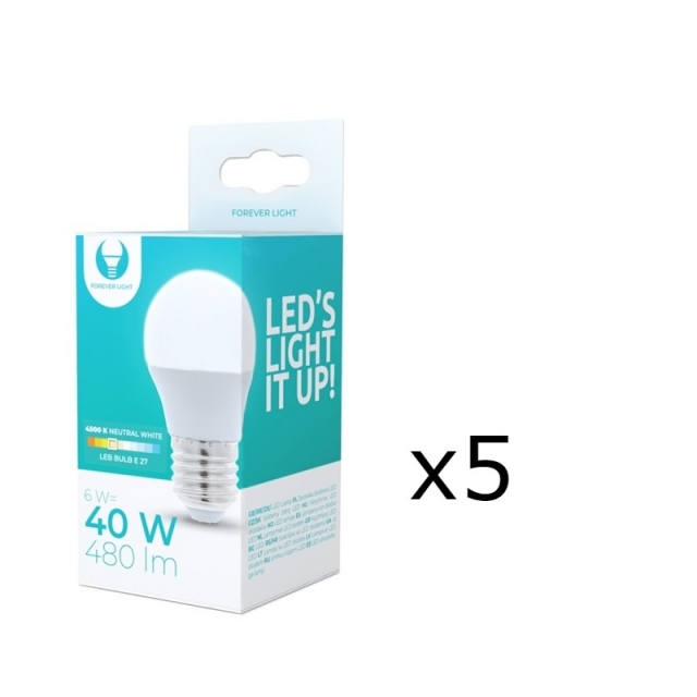 LED-Lampa E27, G45, 6W, 4500K 5-pack, Vit neutral