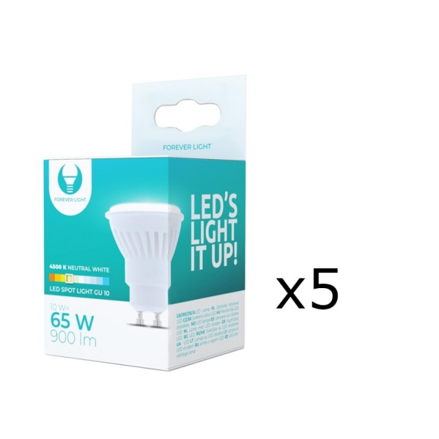 LED-Lampa, GU10, 10W, 230V, 4500K, Keramisk, 5-pack, Vit neutral