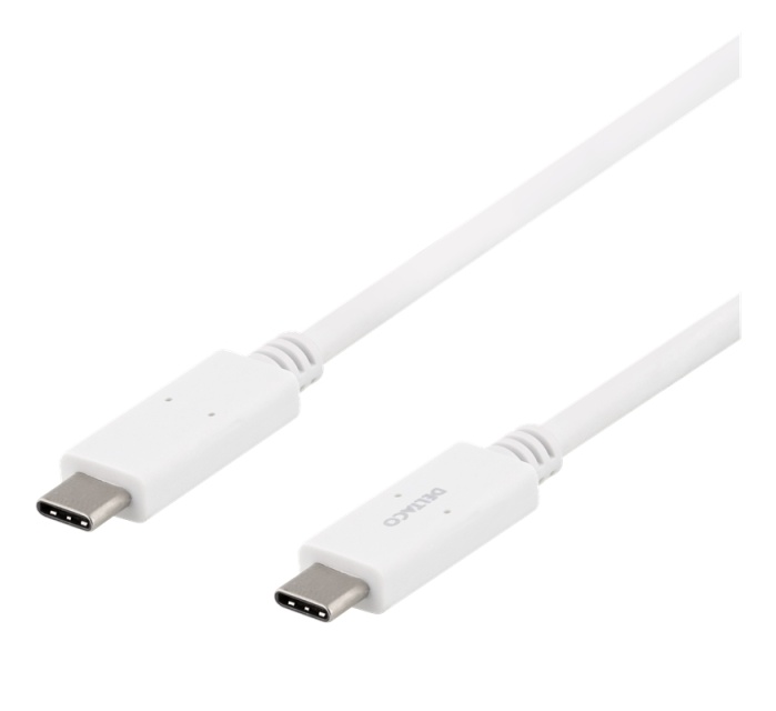 DELTACO USB-C till USB-C-kabel, 1m, USB-IF certifierad, 5Gbit/s, vit
