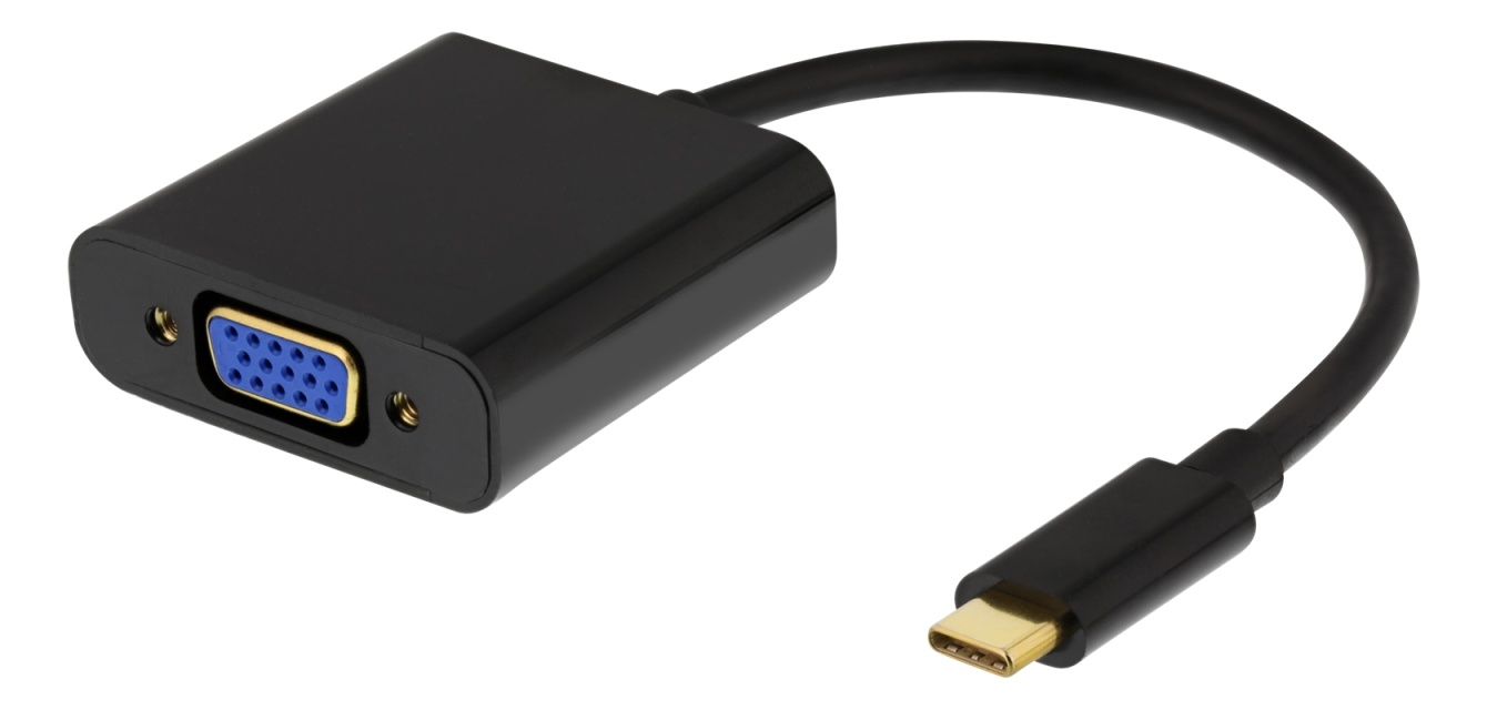 DELTACO USB-C till VGA adapter, USB typ C hane - VGA hona + 3,5mm