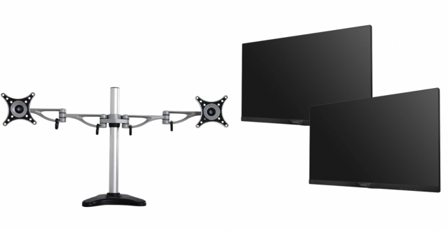 Dual-monitor skrivbordsfäste och två skärmar från Philips Pre-owned, Klass B