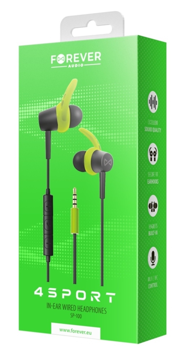 Forever 4Sport (SP-100) - Trådade In-Ear Sporthörlurar, Grön