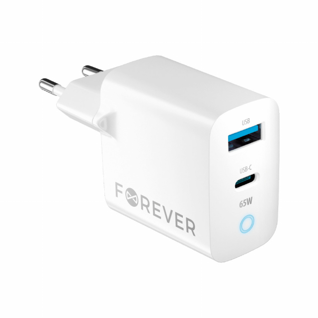 Forever GaN TC-06-65AC PD QC Väggladdare 1x USB-C 1x USB 65W