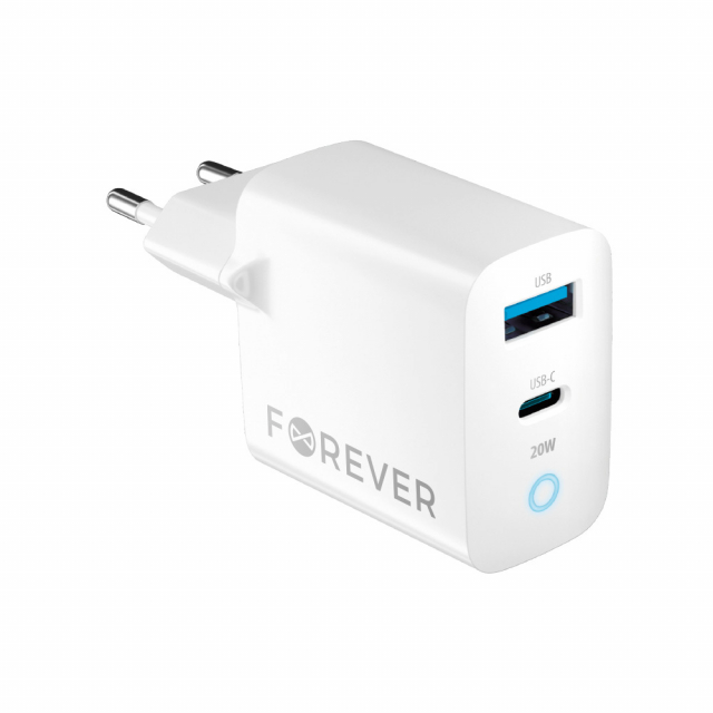 Forever TC-06-20AC PD QC Väggladdare 1x USB-C 1x USB 20W
