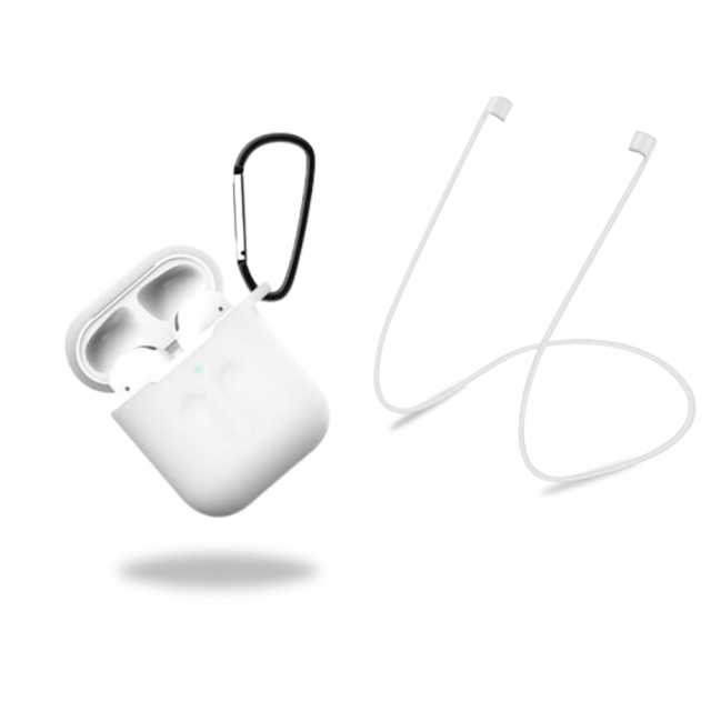 Skyddsfodral i silikon med hörlursband och hänge till Apple Airpods, Vit/Transparent