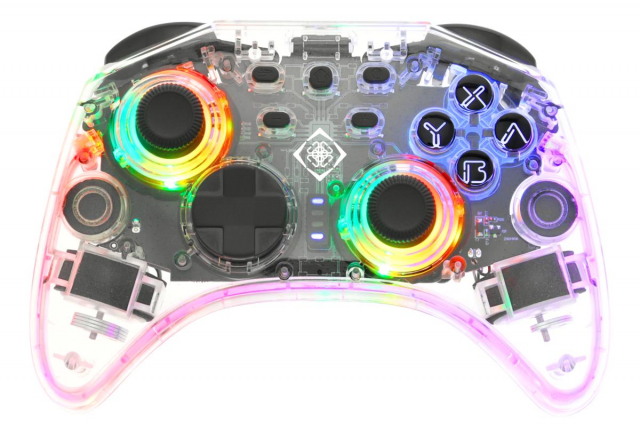 DELTACO Nintendo Switch Controller, transparent, RGB, makroknappar