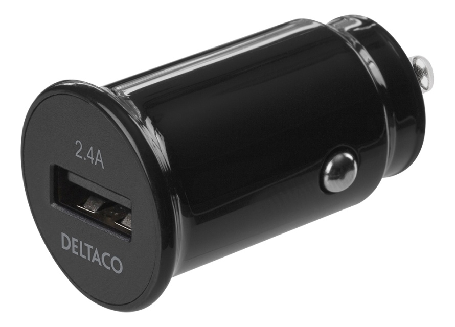 DELTACO 12/24 V USB-billadare med kompakt storlek och 1x USB-A port, 2