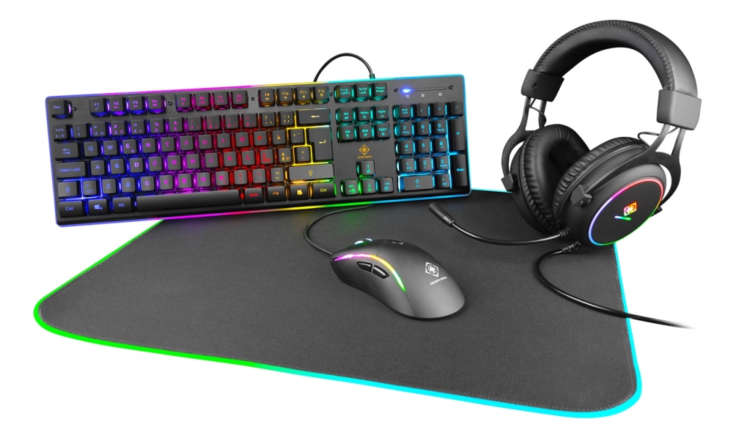 DELTACO GAMING 4in1 RGB-kit med Tangentbord, Mus, Headset, Musmatta - Fyndvara
