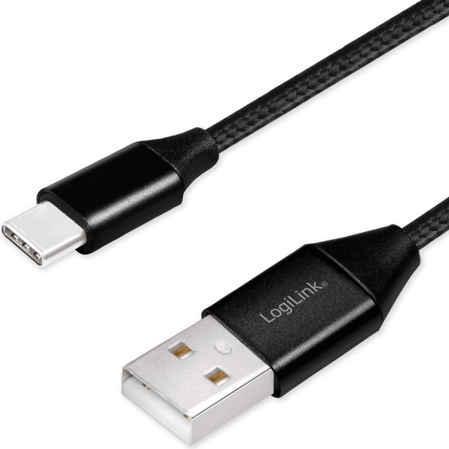 LogiLink USB-A till USB-C Kabel Flätad 15W 0,3m Svart