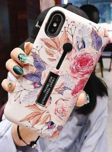 Fashioncase med fingerhållare - iPhone 12 Mini, Vit med blommor