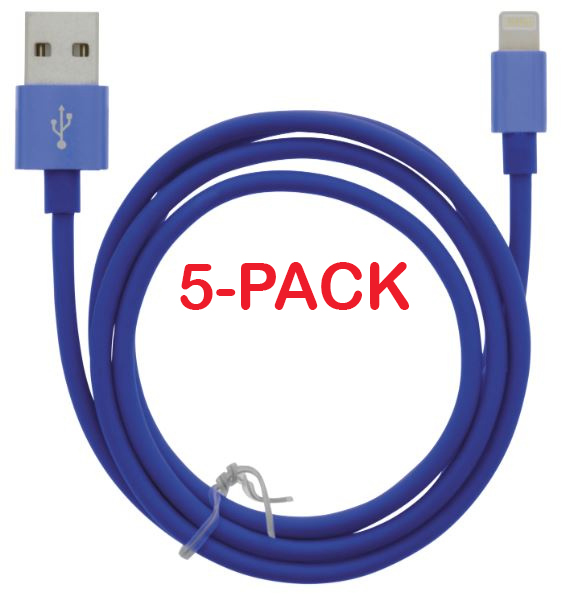 5-pack Kabel USB-A - Lightning 2.4A, 1m, Blå