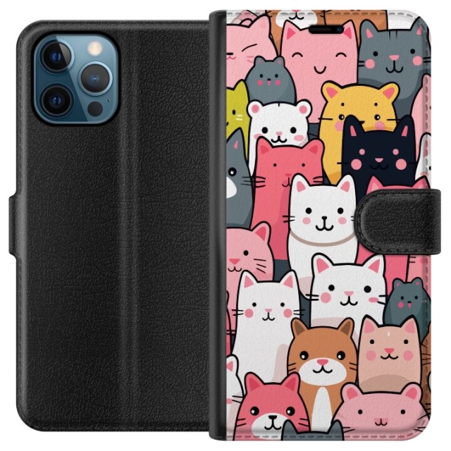 Plånboksfodral till Apple iPhone 12 Pro med Kattmönster motiv