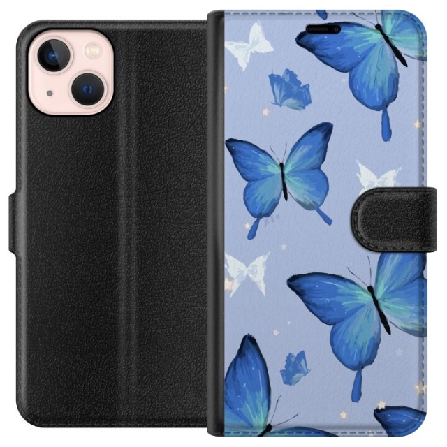Plånboksfodral till Apple iPhone 13 mini med Blå fjärillar motiv