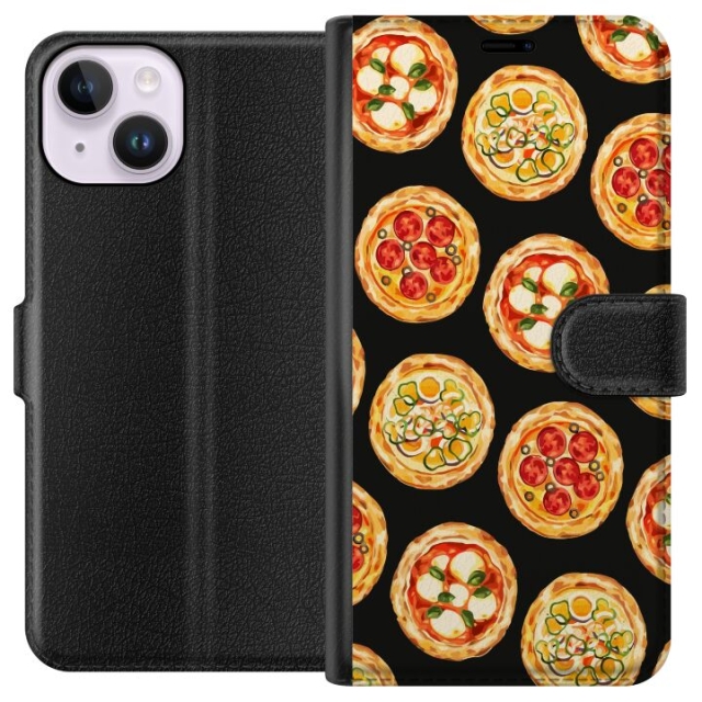 Plånboksfodral till Apple iPhone 14 med Pizza motiv