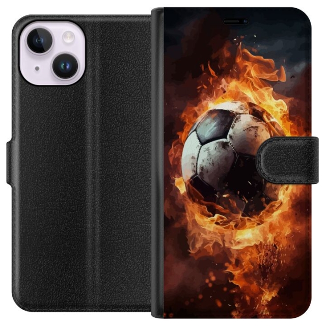 Plånboksfodral till Apple iPhone 14 med Fotboll motiv