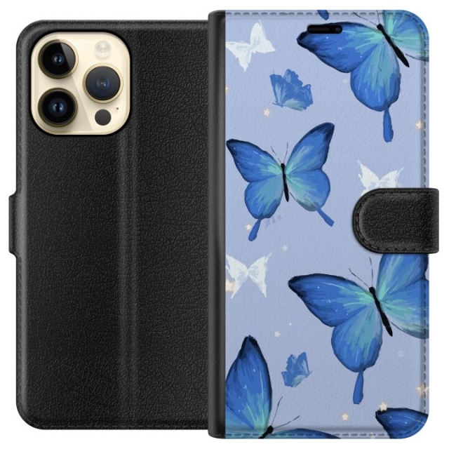 Plånboksfodral till Apple iPhone 14 Pro Max med Blå fjärillar motiv