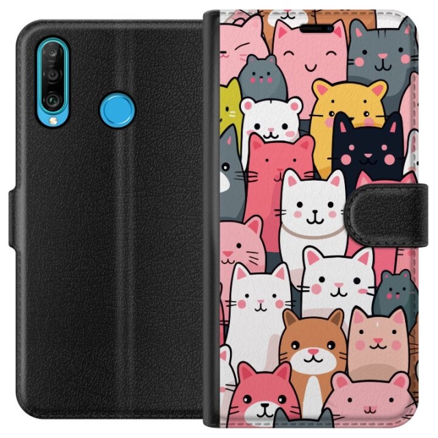 Plånboksfodral till Huawei P30 lite med Kattmönster motiv