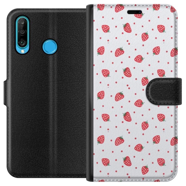 Plånboksfodral till Huawei P30 lite med Jordgubbar motiv