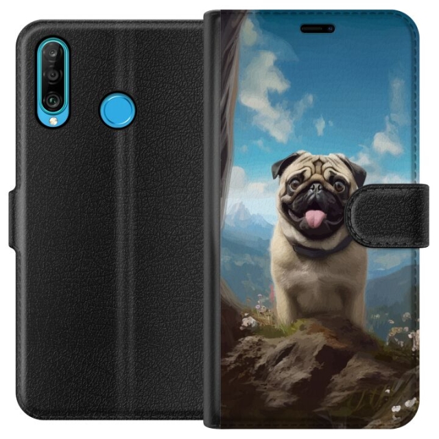 Plånboksfodral till Huawei P30 lite med Glad Hund motiv