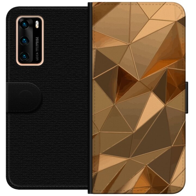 Plånboksfodral till Huawei P40 med 3D Guld motiv