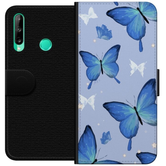 Plånboksfodral till Huawei P40 lite E med Blå fjärillar motiv