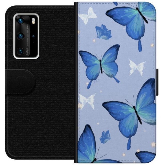Plånboksfodral till Huawei P40 Pro med Blå fjärillar motiv
