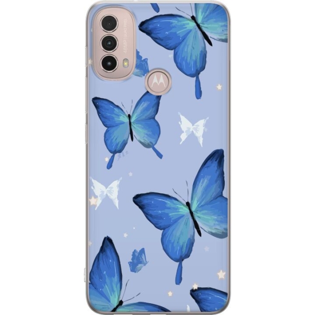 Mobilskal till Motorola Moto E40 med Blå fjärillar motiv