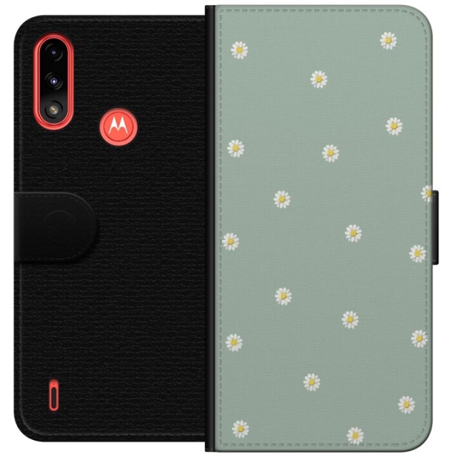 Plånboksfodral till Motorola Moto E7 Power med Prästkragar motiv