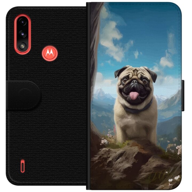 Plånboksfodral till Motorola Moto E7 Power med Glad Hund motiv